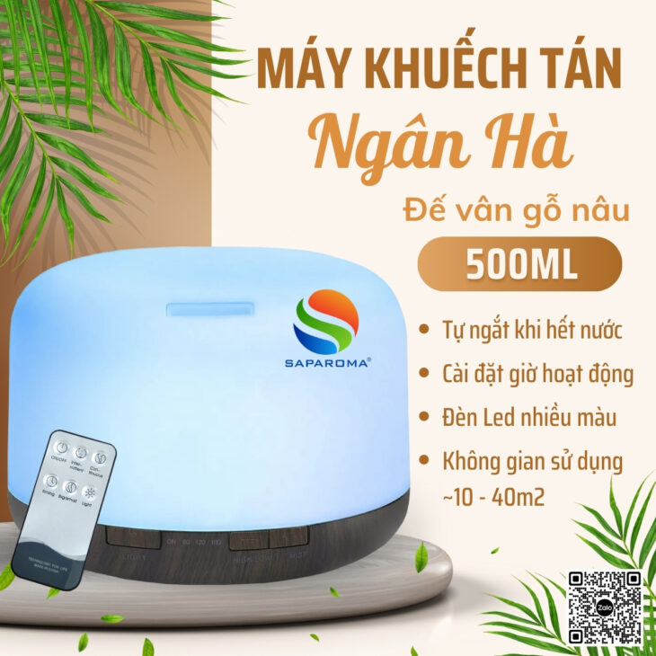 Máy khuếch tán tinh dầu phun sương SAPAROMA,đèn Led 7 màu kèm điều khiển, thơm phòng, hỗ trợ khử mùi