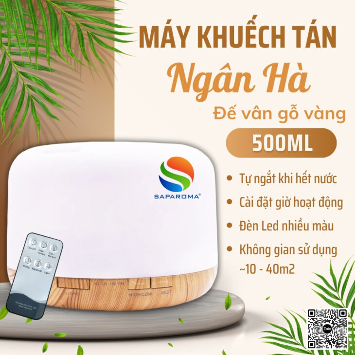 Máy khuếch tán tinh dầu phun sương SAPAROMA,đèn Led 7 màu kèm điều khiển, thơm phòng, hỗ trợ khử mùi