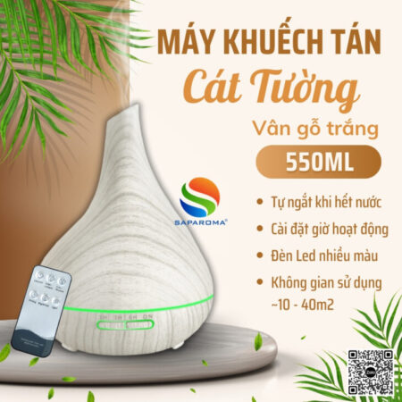 Máy xông tinh dầu Saparoma phun sương tạo ẩm, Led 7 màu kèm điều khiển, thơm phòng, hỗ trợ khử mùi