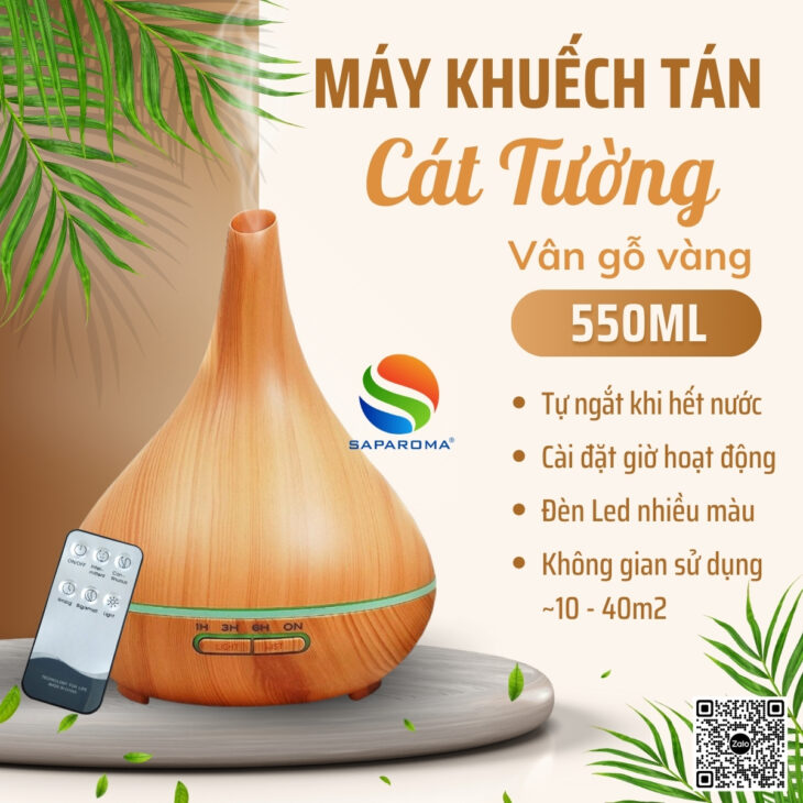 Máy xông tinh dầu Saparoma phun sương tạo ẩm, Led 7 màu kèm điều khiển, thơm phòng, hỗ trợ khử mùi