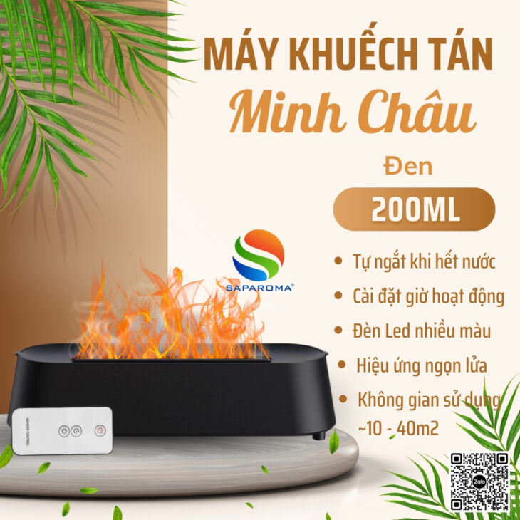 Máy khuếch tán tinh dầu SAPAROMA hiệu ứng lửa, led nhiều màu kèm điều khiển, thơm phòng, bù ẩm