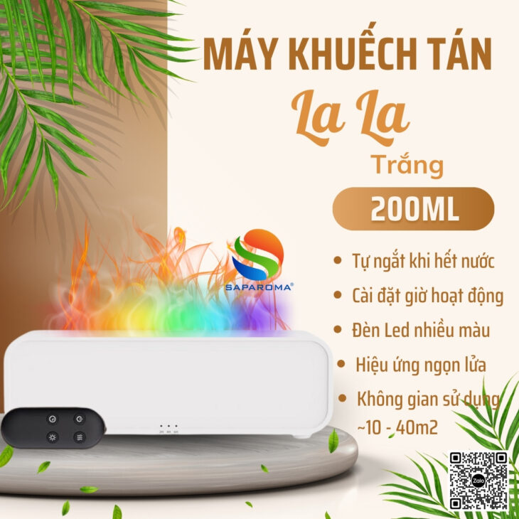 Máy khuếch tán tinh dầu SAPAROMA hiệu ứng lửa, led nhiều màu kèm điều khiển, thơm phòng, bù ẩm