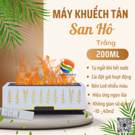 Máy khuếch tán tinh dầu SAPAROMA hiệu ứng lửa, led nhiều màu kèm điều khiển, thơm phòng, bù ẩm