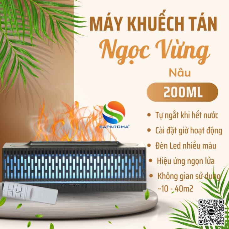 Máy khuếch tán tinh dầu SAPAROMA hiệu ứng lửa, led nhiều màu kèm điều khiển, thơm phòng, bù ẩm