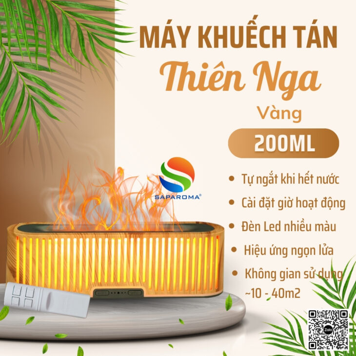 Máy khuếch tán tinh dầu SAPAROMA hiệu ứng lửa, led nhiều màu kèm điều khiển, thơm phòng, bù ẩm