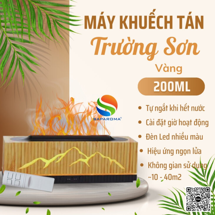 Máy khuếch tán tinh dầu SAPAROMA hiệu ứng lửa, led nhiều màu kèm điều khiển, thơm phòng, bù ẩm