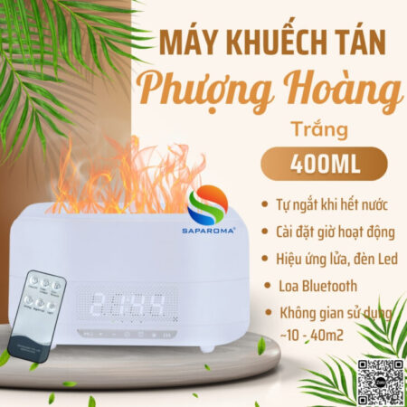 Máy khuếch tán SAPAROMA hỗ trợ khử mùi, thơm phòng, led nhiều màu kèm điều khiển, loa Bluetooth