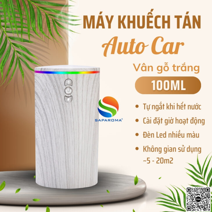 Máy khuếch tán tinh dầu SAPAROMA đèn Led 7 màu, hỗ trợ khử mùi thơm xe ô tô, sạc type C tiện lợi