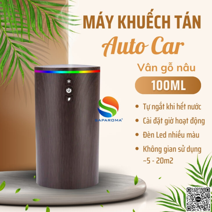 Máy khuếch tán tinh dầu SAPAROMA đèn Led 7 màu, hỗ trợ khử mùi thơm xe ô tô, sạc type C tiện lợi