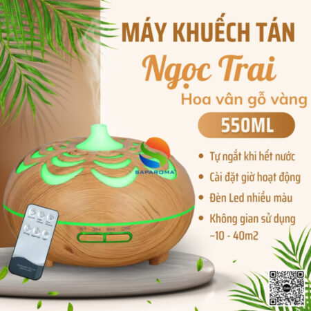 Máy khuếch tán tinh dầu SAPAROMA đèn Led nhiều màu kèm điều khiển, hỗ trợ khử mùi, thơm phòng