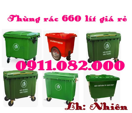 Giá rẻ thùng rác nhựa 120l 240l 660l- thùng rác màu xanh, cam, vàng- lh 0911082000