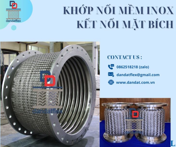 Khớp nối giảm chấn inox, Khớp nối mềm chống rung cho bơm công nghiệp, Khớp nối mềm inox nối bích
