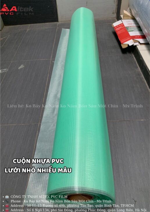 Màng nhựa pvc giá rẻ dạng cuộn, lưới nhỏ nhiều màu