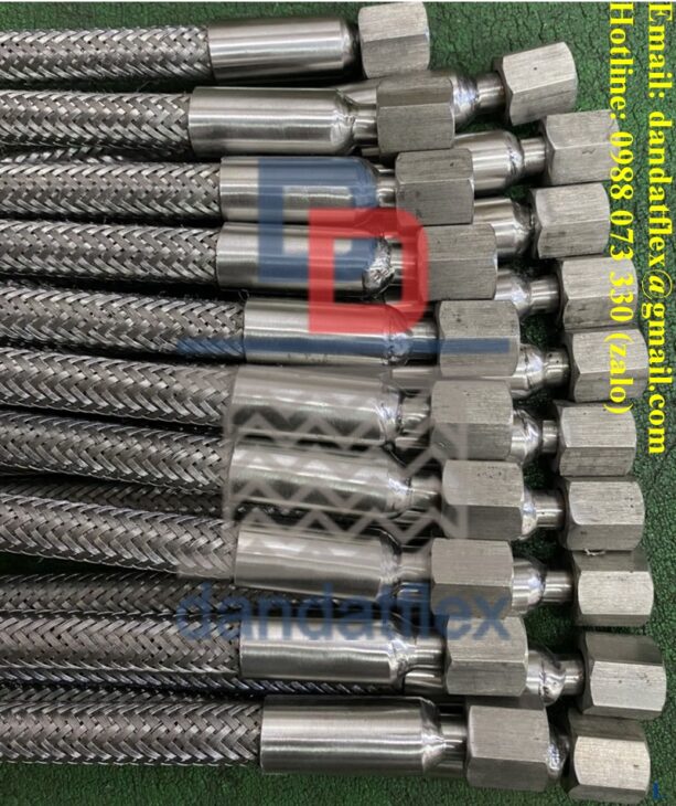 Nối mềm inox hệ thống bơm nước chiller, Ống dẫn dầu thủy lực bọc lưới, dây dầu thủy lực inox