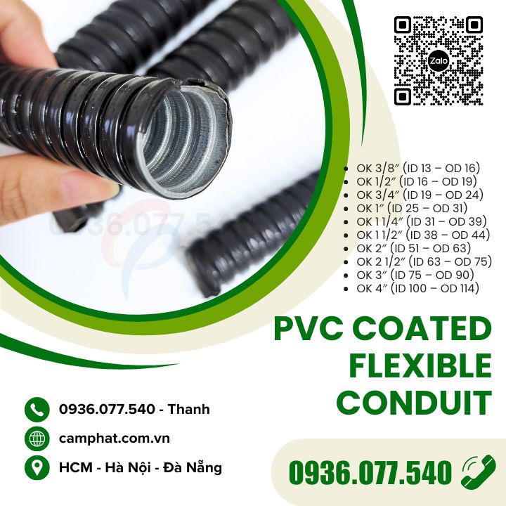 Ống ruột gà lõi thép bọc nhựa đen PVC luồn dây điện phi 1-1/4″ (ID31 – OD39), Flexible conduit