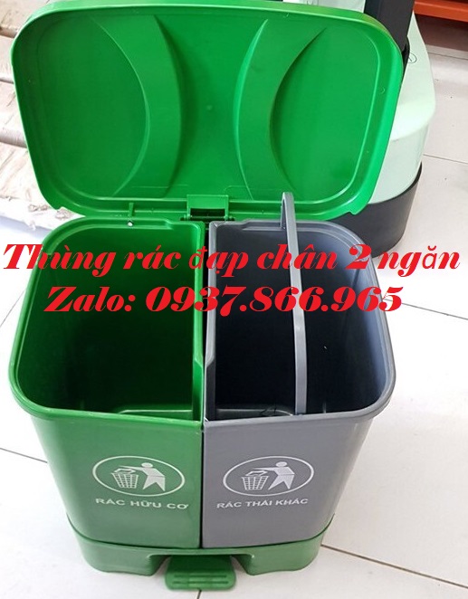 Thùng rác phân loại 2 ngăn, thùng rác 60l, bán thùng rác toàn quốc
