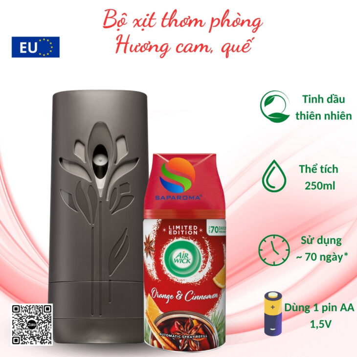 Bộ xịt tự động thơm phòng Air Wick 250ml – nhập khẩu chính hãng EU, hỗ trợ khử mùi