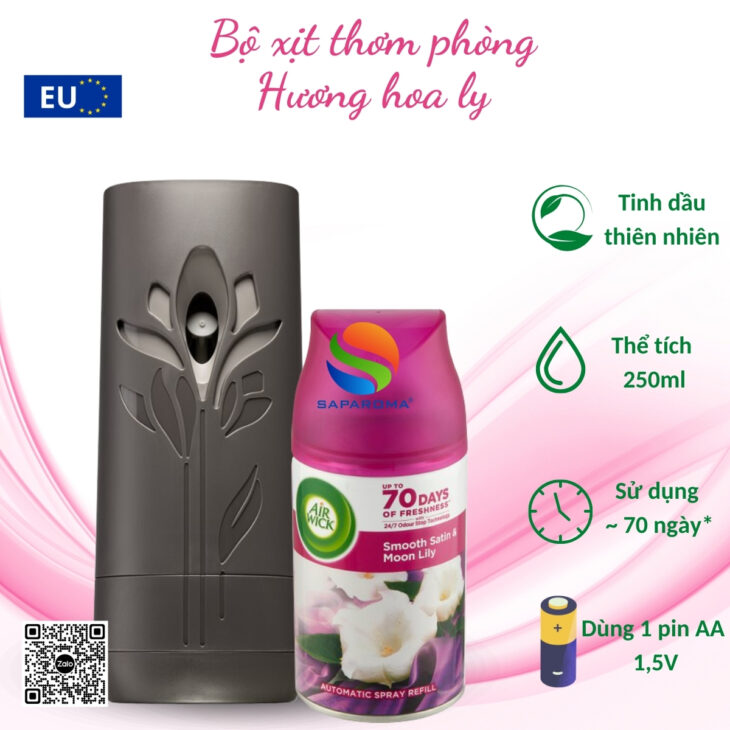 Bộ xịt tự động thơm phòng Air Wick 250ml – nhập khẩu chính hãng EU, hỗ trợ khử mùi