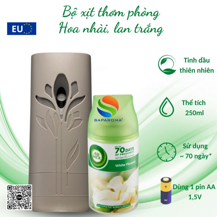 Bộ xịt tự động thơm phòng Air Wick 250ml – nhập khẩu chính hãng EU, hỗ trợ khử mùi