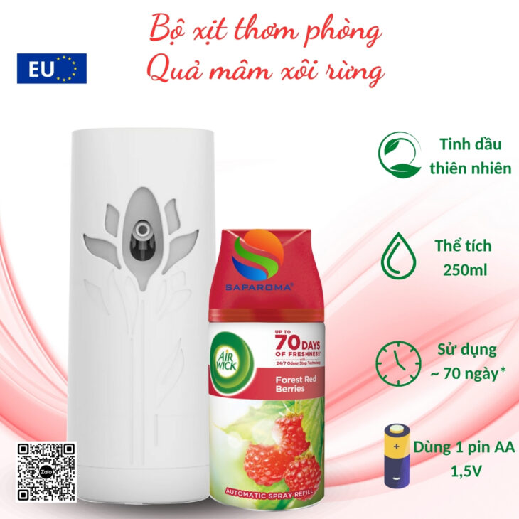 Bộ xịt tự động thơm phòng Air Wick 250ml – nhập khẩu chính hãng EU, hỗ trợ khử mùi