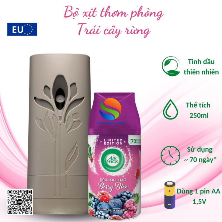 Bộ xịt tự động thơm phòng Air Wick 250ml – nhập khẩu chính hãng EU, hỗ trợ khử mùi