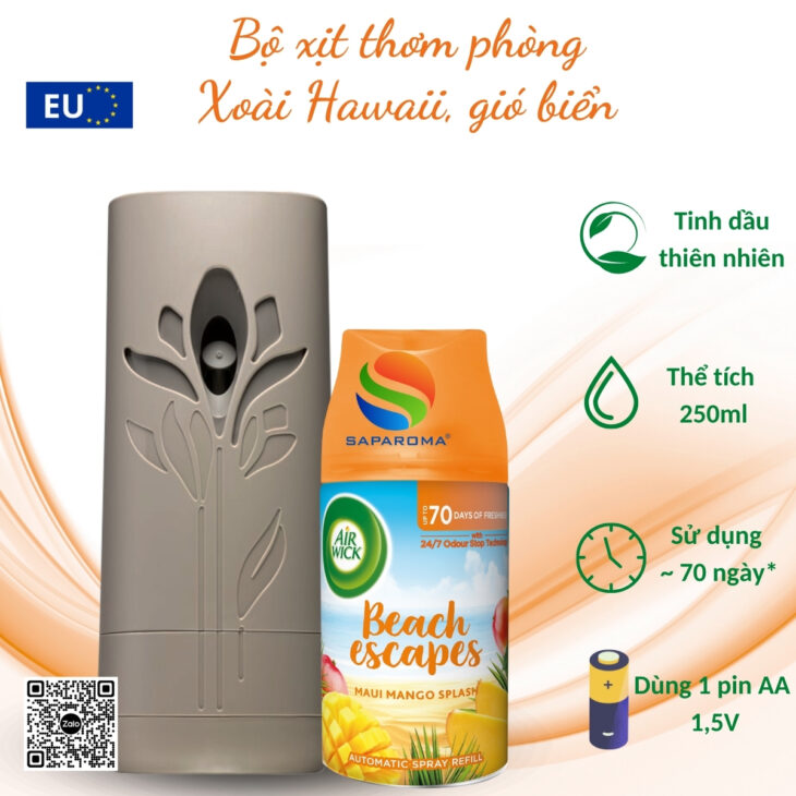 Bộ xịt tự động thơm phòng Air Wick 250ml – nhập khẩu chính hãng EU, hỗ trợ khử mùi