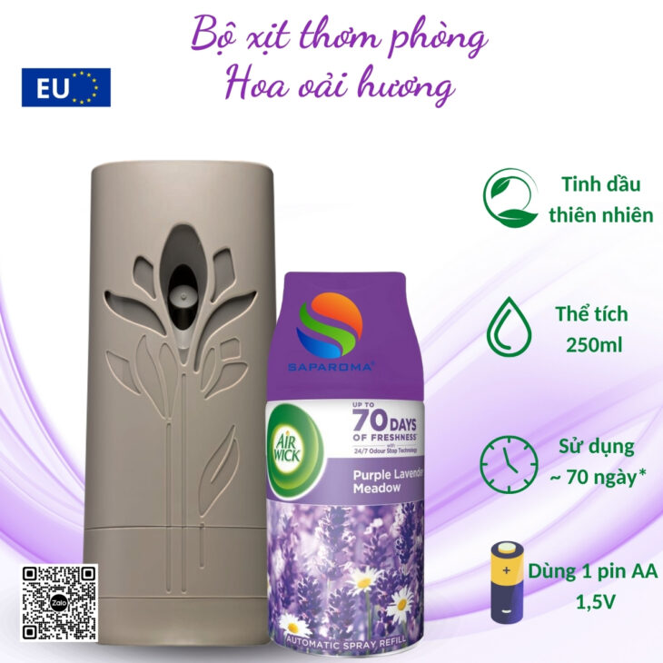 Bộ xịt tự động thơm phòng Air Wick 250ml – nhập khẩu chính hãng EU, hỗ trợ khử mùi