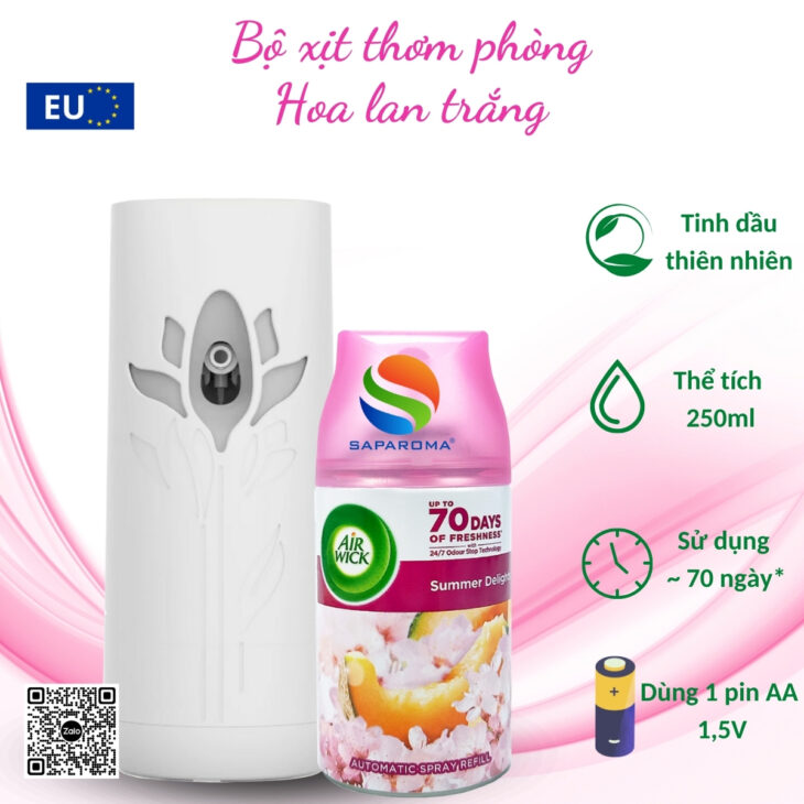 Bộ xịt tự động thơm phòng Air Wick 250ml – nhập khẩu chính hãng EU, hỗ trợ khử mùi