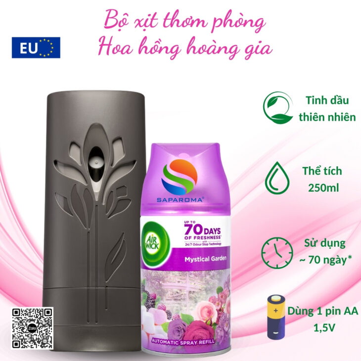 Bộ xịt tự động thơm phòng Air Wick 250ml – nhập khẩu chính hãng EU, hỗ trợ khử mùi