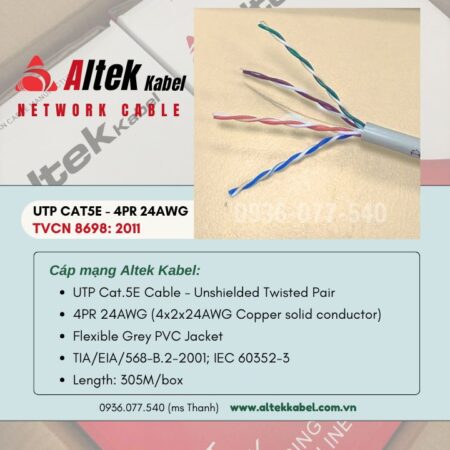 Cáp mạng Lan UTP Cat5e Altek Kabel, Network Cable 4 PR 24 AWG