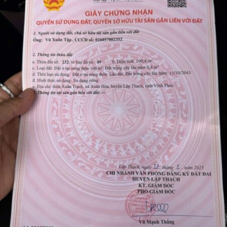 ĐẤT ĐẸP – GIÁ ĐẦU TƯ – Còn DUY NHẤT 1 LÔ ĐẤT FULL THỔ CƯ RẺ NHẤT VĨNH PHÚC