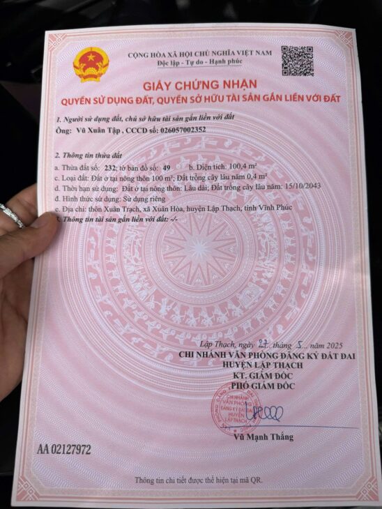 ĐẤT ĐẸP – GIÁ ĐẦU TƯ – Còn DUY NHẤT 1 LÔ ĐẤT FULL THỔ CƯ RẺ NHẤT VĨNH PHÚC