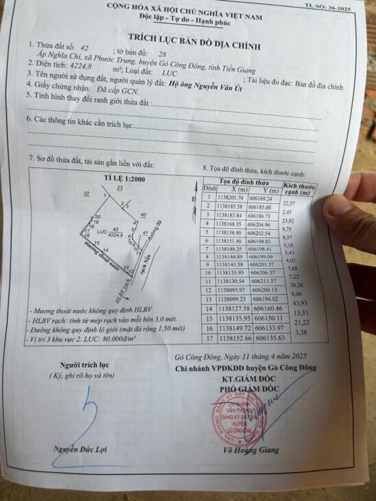 ĐẤT CHÍNH CHỦ – GIÁ TỐT – Cần Bán Đất Xã Phước Trung, Gò Công Đông Tiền Giang