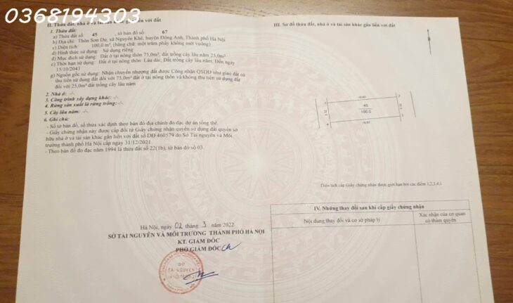 BÁN ĐẤT 100M2 SƠN DU NGUYÊN KHÊ ĐÔNG ANH – NHÌN RA ĐƯỜNG VÕ NGUYÊN GIÁP