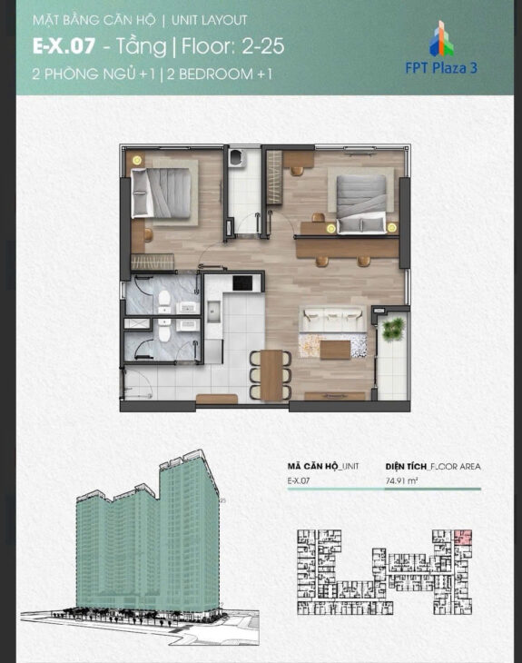 🍀 CHUYỂN NHƯỢNG CĂN HỘ 2PN+ 1 TẠI PLAZA 3 – FPT CITY ĐÀ NẴNG 🍀