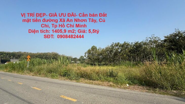 VỊ TRÍ ĐẸP- GIÁ ƯU ĐÃI- Cần bán Đất mặt tiền đường Xã An Nhơn Tây, Củ Chi, Tp Hồ Chí Minh