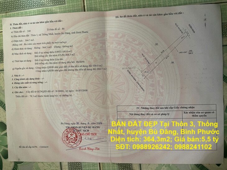 ĐẤT ĐẸP – GIÁ TỐT CHÍNH CHỦ BÁN ĐẤT ĐẸP Tại Thôn 3, Thống Nhất, huyện Bù Đăng, Bình Phước