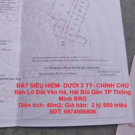 ĐẤT SIÊU HIẾM- DƯỚI 3 TỶ- CHÍNH CHỦ Bán Lô Đất Yên Hà, Hải Bối Gần TP Thông Minh BRG