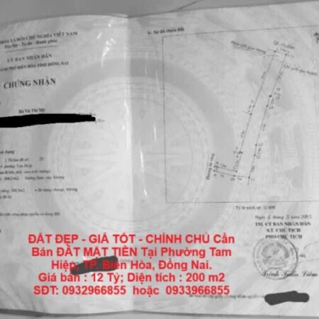 ĐẤT ĐẸP – GIÁ TỐT – CHÍNH CHỦ Cần Bán ĐẤT MẶT TIỀN Tại Phường Tam Hiệp, TP. Biên Hòa, Đồng Nai.