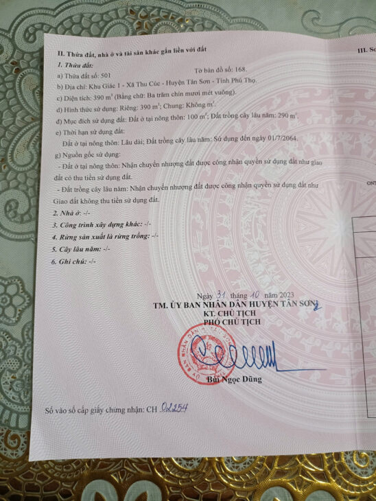 CẦN BÁN LÔ ĐẤT ĐẸP TẠI MẶT ĐƯỜNG QUỐC LỘ 32 – XÃ THU CÚC- TÂN SƠN- PHÚ THỌ