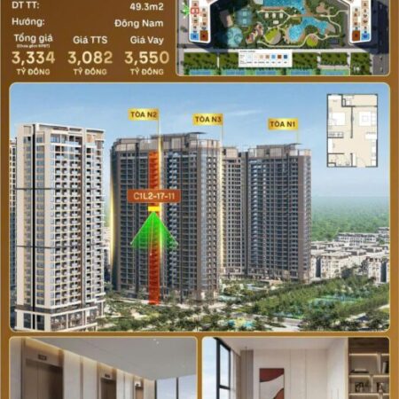 Bán căn hộ cao cấp Masteri Trinity Square – Vinhomes Ocean Park 2 1PN+, View đẹp, Giá chỉ từ 3 tỷ