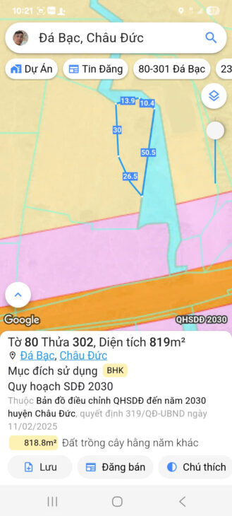 Cần bán 2 lô đất liền kề, có đất ở, view suối, xã Đá Bạc – Châu Đức – Giá chỉ 2,1 tỷ cho gần 5000m²