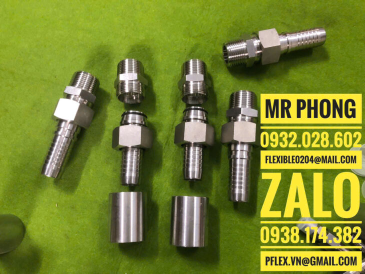 đầu bấm inox cho ống tuy ô thủy lực-đầu cos bấm ống mềm thủy lực