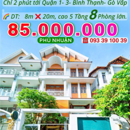 Thuê nguyên căn MẶT TIỀN đường hoa Phan Xích Long- 160m2- 5 tầng 8 Phòng: 85 Triệu. LH: 0933910039