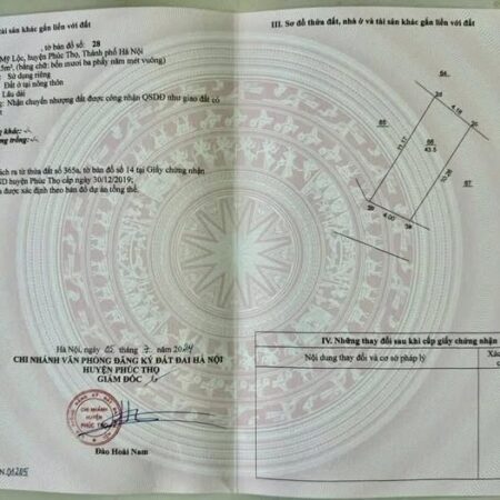 BÁN 43M ĐẤT TRẠCH MỸ LỘC _ PHÚC THỌ _ HÀ NỘI