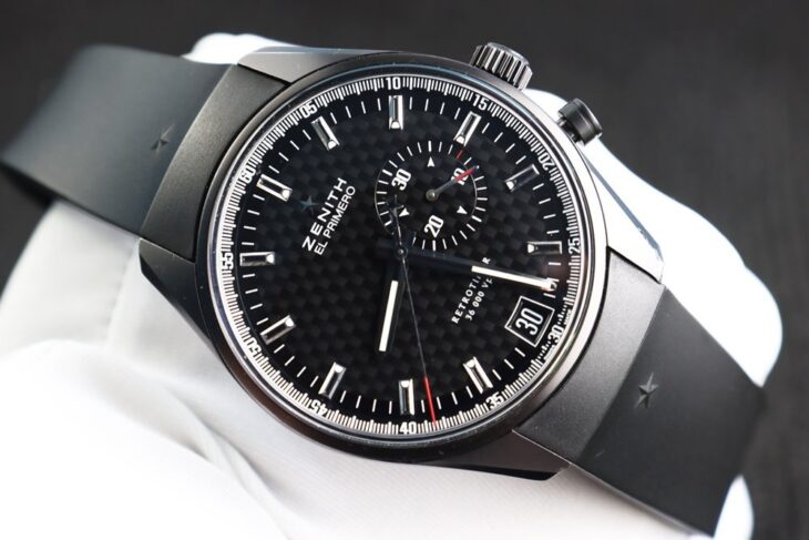 Zenith El Primero Retrotimer PVD Black – Size 42mm, bản dây Cao Su – Size 42mm Fullbox.