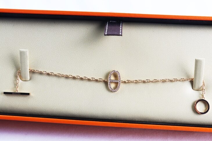 Lắc Tay Nữ Hermes Vàng Hồng 18k, đính 33 viên Kim Cương, Chính Hãng France – Fullbox…