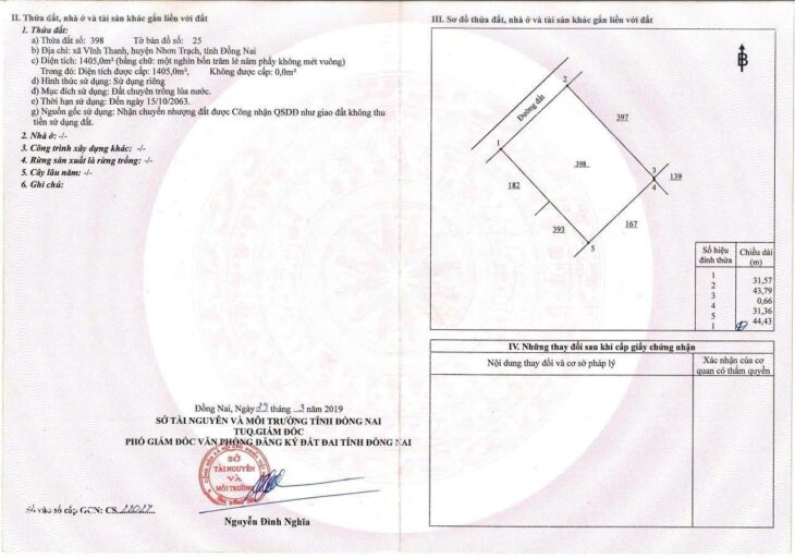 Bán đất đẹp, vuông vức, Vĩnh Thanh, Nhơn Trạch, Đồng Nai, 8,3 triệu / m2, 1405 m2
