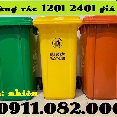 Hạ giá thùng rác nhựa màu xanh, thùng rác 120l 240l 660l giá rẻ miền tây- lh 0911.082.000