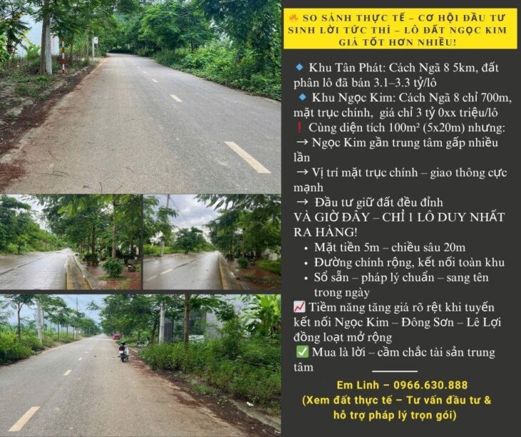 So với đất Tân Phát 5km giá 3.2 tỷ – thì đây là món hời thật sự! Lô đất mặt trục chính Ngọc Kim –